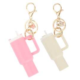 PATIKIL Mini Tumbler Keychain, 2Pcs Mini Cup Keychain Lip Balm Holder Cute Charm Key Chain for Backpack Charm Women Purse Handbags, Pink, White Butterfly