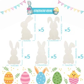 25 PCS Easter Unfinished Wood Bunny Cutout for DIY Craft,Rabbit Blank Wooden Sheet with 25 Colorful Felt Pompom Balls and Hanging Rope for Painting Easter Spring Tree Decorations Hanging Ornaments