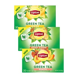 Lipton Honey Ginger Green Tea, Lemon Green Tea, & Peach Green Tea 20 CT (1ea) (Variety Pack)