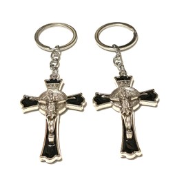 Favorict (2 Pack Christian Saint Benedict Cross Keychain with Jesus on the Cross Key holder (A)