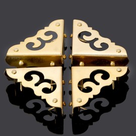 dophee 4-Pack 1.18" Antique Box Corner Protectors Wooden Cases Cabinet Jewelry Box Chest Corner Guard Edge Cover Table Desk Decoration Furniture Hardware, Brass