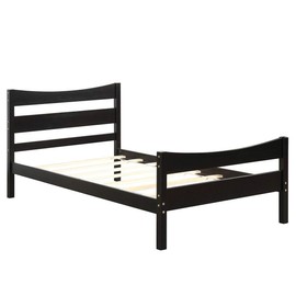 DORTALA Twin Bed with Headboard, Wood Platform Bed Frame, Wood Slat Support Mattress Foundation for Bedroom Dorm Boys Girls Teens and Adults, No Box Spring Needed, Espresso