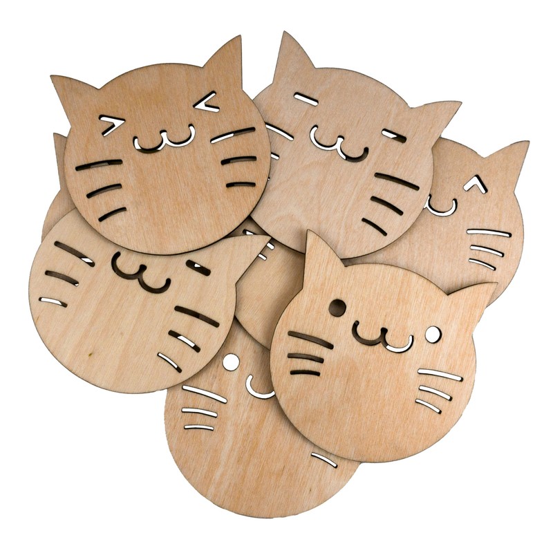 CHIC&CHARM Set of 8 Wooden Cat Coasters - Perfect Decoration