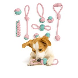 Eco-Friendly Cotton Rope Dog Toys – 7-Pack Chew Set for Medium Dogs - Pink & Blue