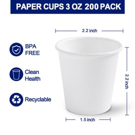 Clawsoff 3 oz Mini Paper Cups, 200 Count Bathroom Cups