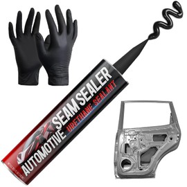Professional Automotive Seam Sealer, Black Paintable Quick-Cure Waterproof Polyurethane Auto Body Sealant for Car Metal Panels, Truck Beds, RV Roofs, Includes Nitrile Gloves & Tip, 10.5 oz