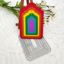 MSCHEFAY 3D Backgrounds Frame Cutting Dies for Card Making Metal Die-Cuts Scrapbooking Art DIY Paper Craft Embossing for Party WeddingAlbum Decoration (Hanging Tags-12x8.1cm)