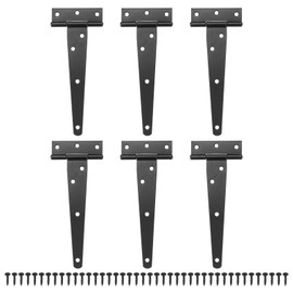 M METERXITY 6-Pack Iron T-Strap Shed Door Hinges, 9.8 Inch Barn Door Gate Hinges, Tee Hinge Wrought Hardware with Screws for Wooden Fences/Yard/Barn Door [Black]