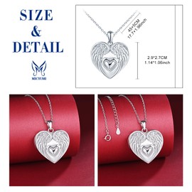 MICYUMI Women's Heart Chain 925 Sterling Silver Photo Locket Necklace Feather Pattern Necklace