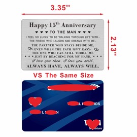 Emideary Happy 15th Anniversary for Husband Men - 15 Years Yrs Wedding Anniversary Wallet Card for Him Hubby Boyfriend