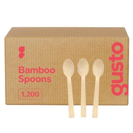 GUSTO [Case of 1200] Natural Bamboo Disposable Spoons - Biodegradable and Eco-Friendly Utensils for Parties, Events, and Everyday Use