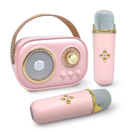 Portable Karaoke Machine for Kids and Adults, Bluetooth Speaker with 2 Wireless Microphones, Fun Gifts for Girls Aged 3-8+ Years, Perfect for Family Parties, Home, Travel, and Birthday
