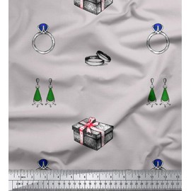 Soimoi Gray Cotton Poplin Fabric Gift Box & Jewellry Women Printed Fabric 1 metre 42 Inch Wide
