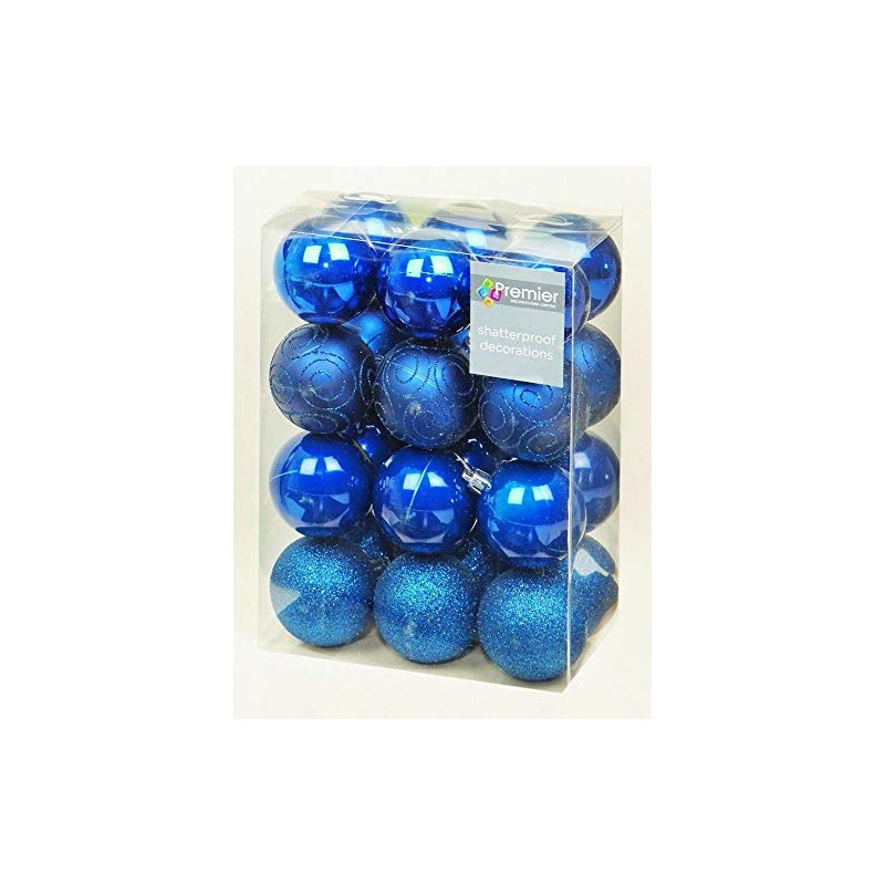 24 x Midnight Blue Shatterproof Christmas Tree Baubles Decorations Mixed