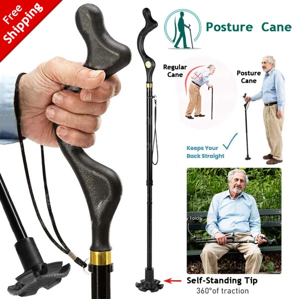 Unbranded Collapsible Posture Correcting Cane Folding Adjustable Travel Walking Cane