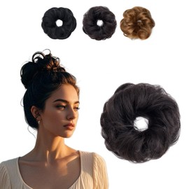 LeadWave Brown Bun Hair Pieces For Women Updos Real Human Hair Messy Donut Fake Bun Chignon Elastic Scrunchies Curly Wiglets Hairpieces Extension For Thinning Hair Tie No Clip - Dark Brown