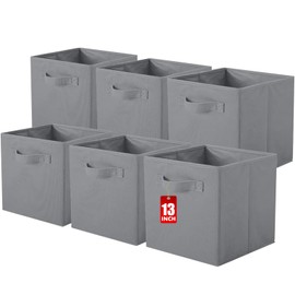 ShellKingdom Storage Bins, Foldable Fabric Storage Cubes And Cloth Storage Organizer Drawer For Closet And Toys Storage, 13 X 13 X 13 INCH, 6 Pack (Gray)