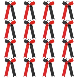 DEEKA 16 PCS Collegiate Style Cheer Bows for Girls Teens, Handmade Bows for Cheerleader Softball Sports - Red/Black