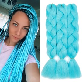 Dcbaboo Braids Extensions Synthetic Hair for Braiding 3 Pack 24 Inch Ombre Jumbo Braiding Hair Kanekalon Hair Extensions Braids Afro Crochet Box Braids Hair for Braids 300 g, Sky Blue