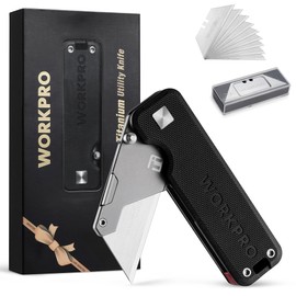 WORKPRO Premium Titanium Utility Knife, CNC Unibody, Lightweight G-10Handle Folding Box Cutter, Quick Change Blade Razor Knife,Ideal Gifts for Men Women, with 10 Extra Blades