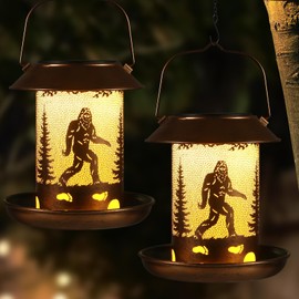 2 Pack Bird Feeders for Outdoors Bigfoot Garden Decor Gifts for Women Mom Grandma Solar Lanterns Outdoor Waterproof Metal Solar Decoration OutsideLED Lanterns for Yard, Patio, Lawn, Pathway