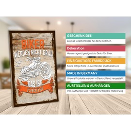schilderkreis24 - Biker Wooden Sign 'Chrome Gloss' - Motorcycle Decoration 28 x 19 cm - Gift for Motorcycle Fans