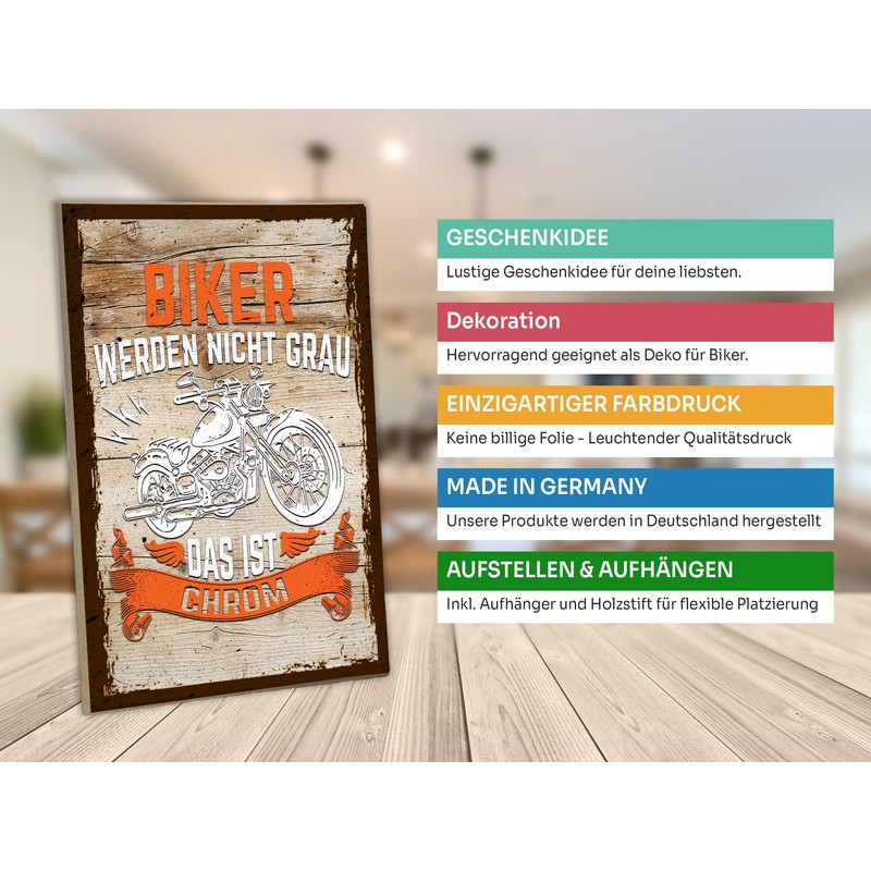 schilderkreis24 - Biker Wooden Sign 'Chrome Gloss' - Motorcycle Decoration