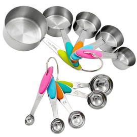 LYFJXX 18/8 Stainless Steel Measuring Cups，and Spoons Set of 10 Piece for Kitchen