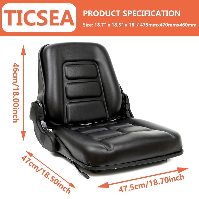 TICSEA Universal Forklift Seat, Tractor Seat with Adjustable Angle Back,Micro