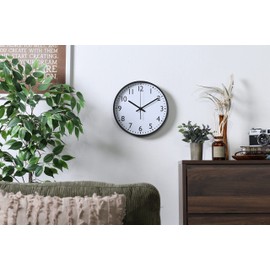 Fuji Boeki 37858 Wall Clock, Width 9.8 x Depth 1.6 x Height 9.8 inches (25 x 4 x 25 cm), Black, Silent, Continuous Second Hand, Simple, Small
