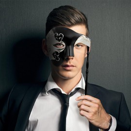 Thmyo Handheld Half Face Mens Phantom Of The Opera Vintage Design Venetian Carnival Masquerade Mask with Holding Stick Party Costume Accessory