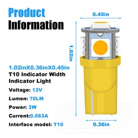 2PCS 194 LED Bulbs Tag Lights for License Plate, Wedge 168 T10 2825 5SMD LED Bulbs 5050 Chips 6000K Yellow, 12V Bulb Replacement for Car Interior Dome Map Door Courtesy License Plate Lights Lamp