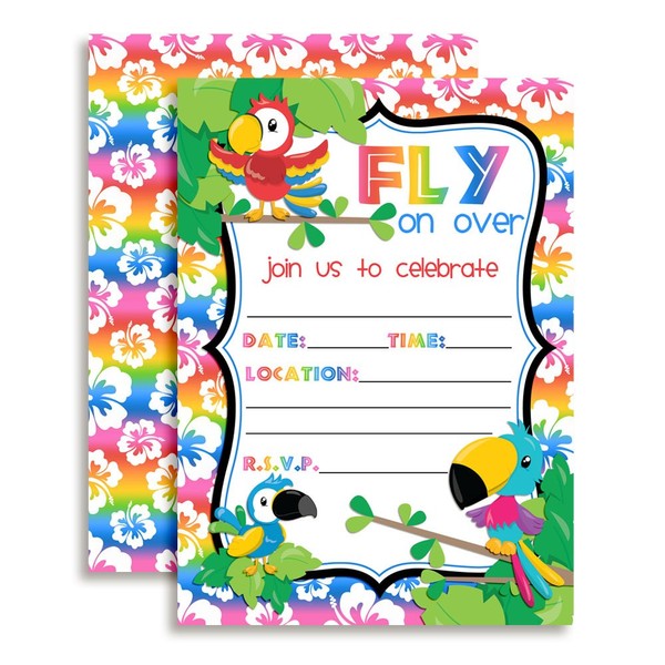 Amanda Creation Tropical Bird Birthday Party Fill in Invitations set of 20 with envelopes