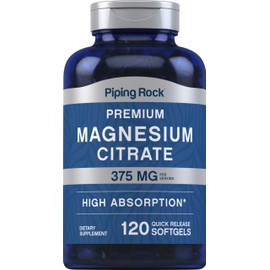 Piping Rock Magnesium Citrate | 375 mg | 120 Softgels | High Absorption | Non-GMO, Gluten Free Supplement