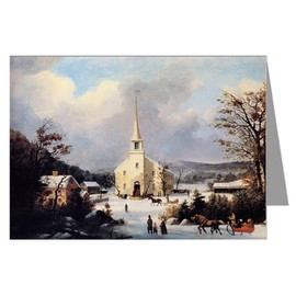 Single Currier and Ives Christmas Church Greeting Card