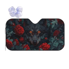 Red Rose Wolf Windshield Sun Shade, Front Window Sunshade Cover Sun Visor Shield Foldable Uv Ray Reflector for Car SUV Truck