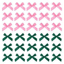 MECCANIXITY 50 Pcs Mini Ribbon Bow 1.8 Inch Mini Fabric Satin Ribbon Flower Bows for Craft DIY Sewing Wedding Birthday Party Rose Red/Dark Green