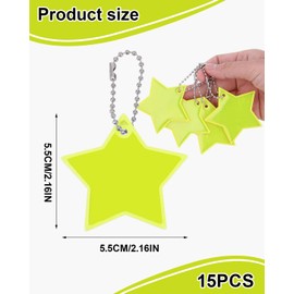 TPZORJX Safety Reflector Pendant, Pack of 15 Star Reflectors, Children's Pendant for Backpack, School Bag, Reflective Key Ring for School Bag, Backpack, Cycling, Walking, Running