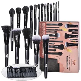 Juego de 18 brochas de maquillaje: brochas de maquillaje profesionales para base, polvos, rubor, contorno, sombra de ojos, cejas, labios, abanico y más. Juego completo de brochas de maquillaje con