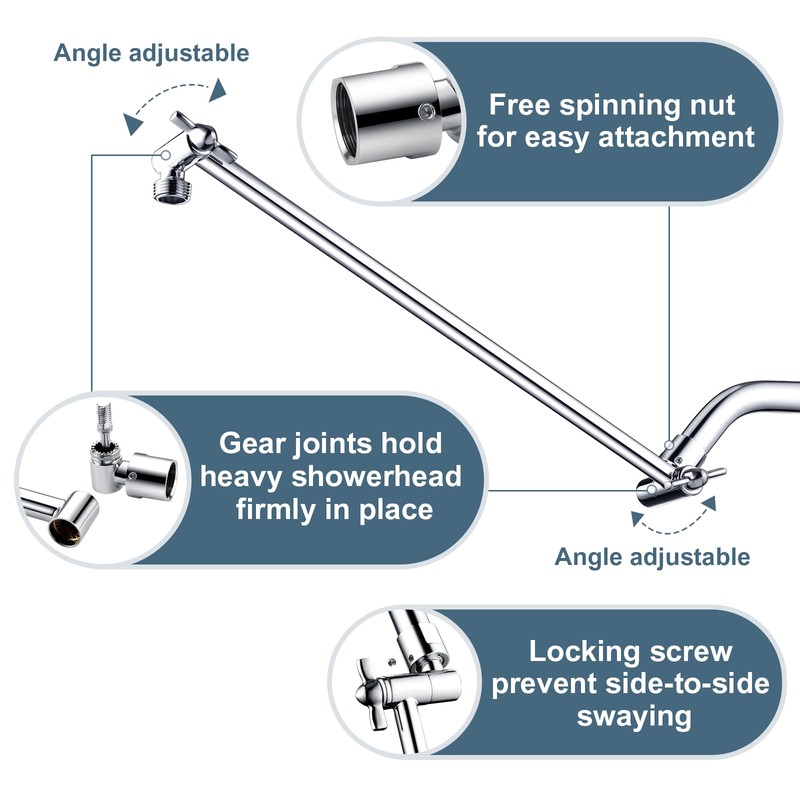 BRIGHT SHOWERS 15 Inch Extra Long Shower Head Extension Arm,