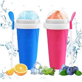 WALLBIG Slushie Maker Cup,2PCS Magic Slushy Maker Squeeze Cup,Portable Smoothie Squeeze Cup for Juices,Milk and Ice Cream Make,Cool Stuff Things Gadgets Funny Gifts for Everyone, Large, Blue,Pink