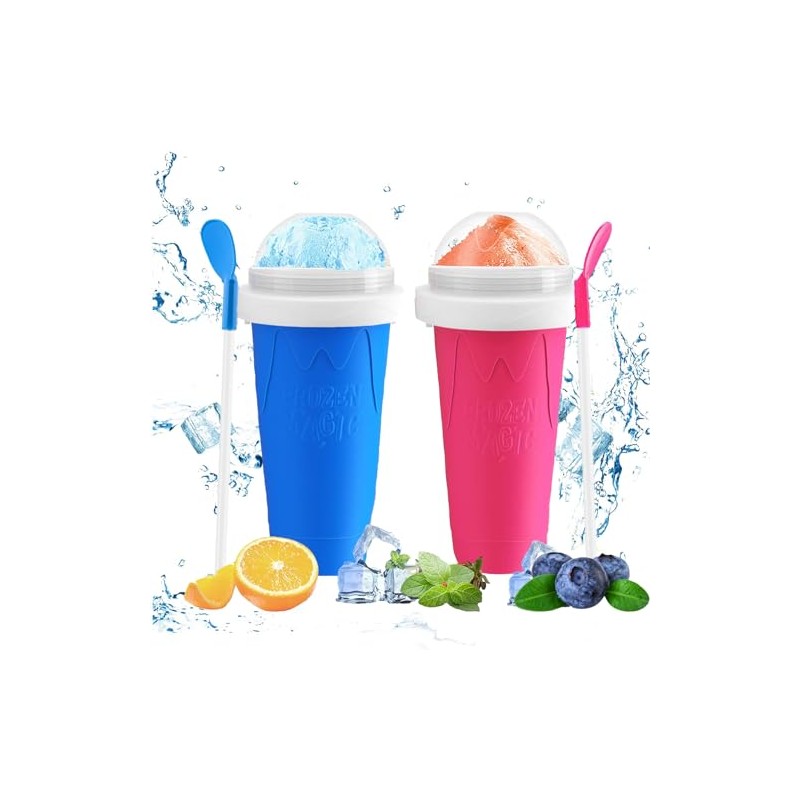 WALLBIG Slushie Maker Cup,2PCS Magic Slushy Maker Squeeze Cup,Portable Smoothie