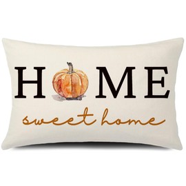 GTEXT Fall Pillow Cover 12x20 Sweet Home Pumpkin Throw Pillow Autumn Decorative Lumbar Linen Outdoor Farmhouse Decor Cushion Cover for Home Sofa Bed Couch