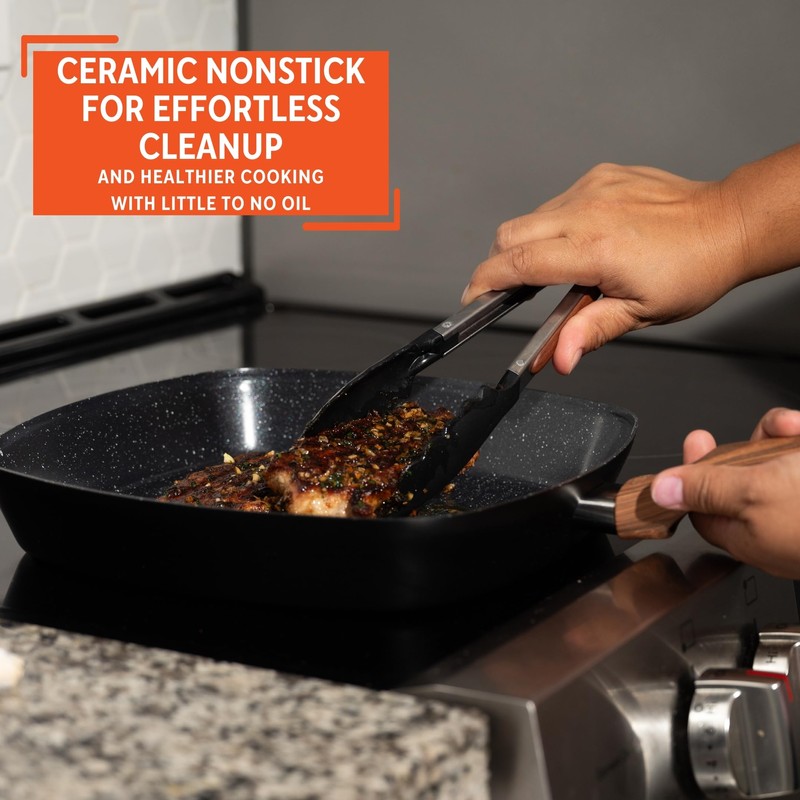 IMUSA 11-Inch PFAS Free Ceramic NonStick Grill Pan, Aluminum Griddle