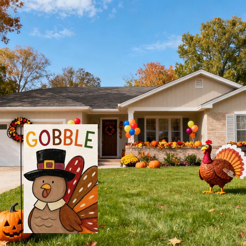 Thanksgiving Garden Flag 12x18 Inch Double Sided for Outside Thankful