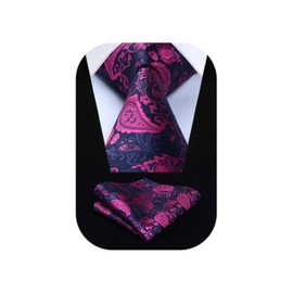 HISDERN Paisley Floral Dot Wedding Party Tie Handkerchief Men's Necktie & Pocket Square Set Pink