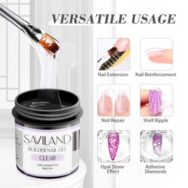 Saviland 3 Pieces Builder Gel Kit - 3.53 oz Clear & Light Pink & Milky White Hard Gel for Nails Kit with Gel Nail Brush Large Capacity Soak-Off U V Nail Gel for Nail Extension & Repair