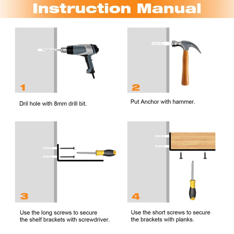 White Heavy Duty Shelf Brackets 10 Inch, 8 Pack Floating