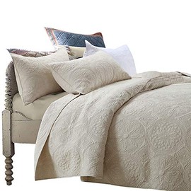 Brandream Luxury Beige Bedding Set 3 Piece Oversized Bedspread Quilt Set Queen Size