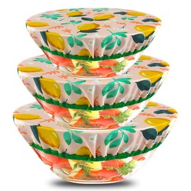 Hapihom 3 Pcs Bowl Covers Reusable in 3 Size Stretch Cotton Fabric Food Storage Covers,Elastic Bowl Cover for Food Fruits Leftover